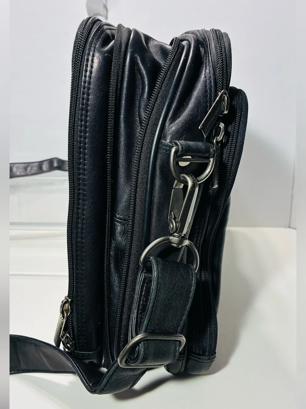 Y2K VTG Kenneth Cole New York Expandable Leather Laptop Briefcase Bag Black